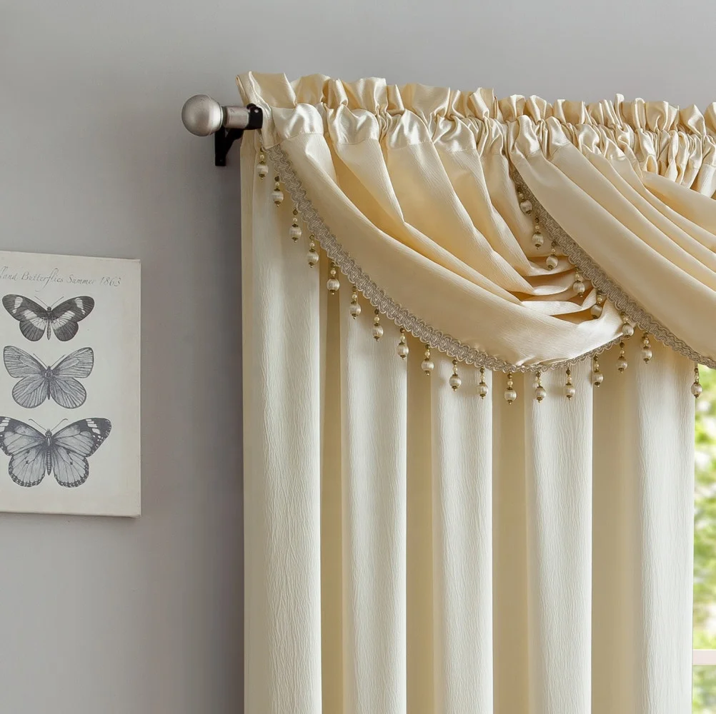 新设计,热卖象牙色瓦朗斯附加现成的窗帘客厅豪华