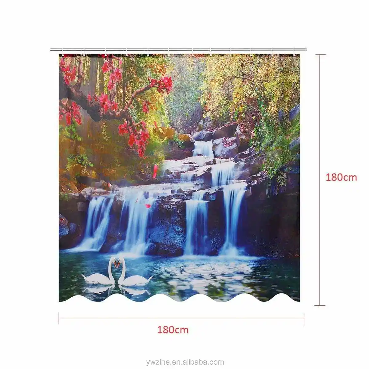 Details about   3D Waterfall Scenery Waterproof Shower Curtain Landscape Trees Flower Mat Set 