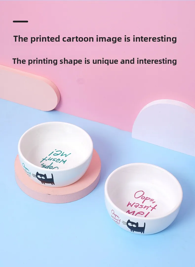 KM Ceramic Eco-Friendly Solid Pet Bowl Flat-Mouth Feeding Dish Neck Protection Slanted-Mouth Puppy Dog Bowl Indoor Use Cat