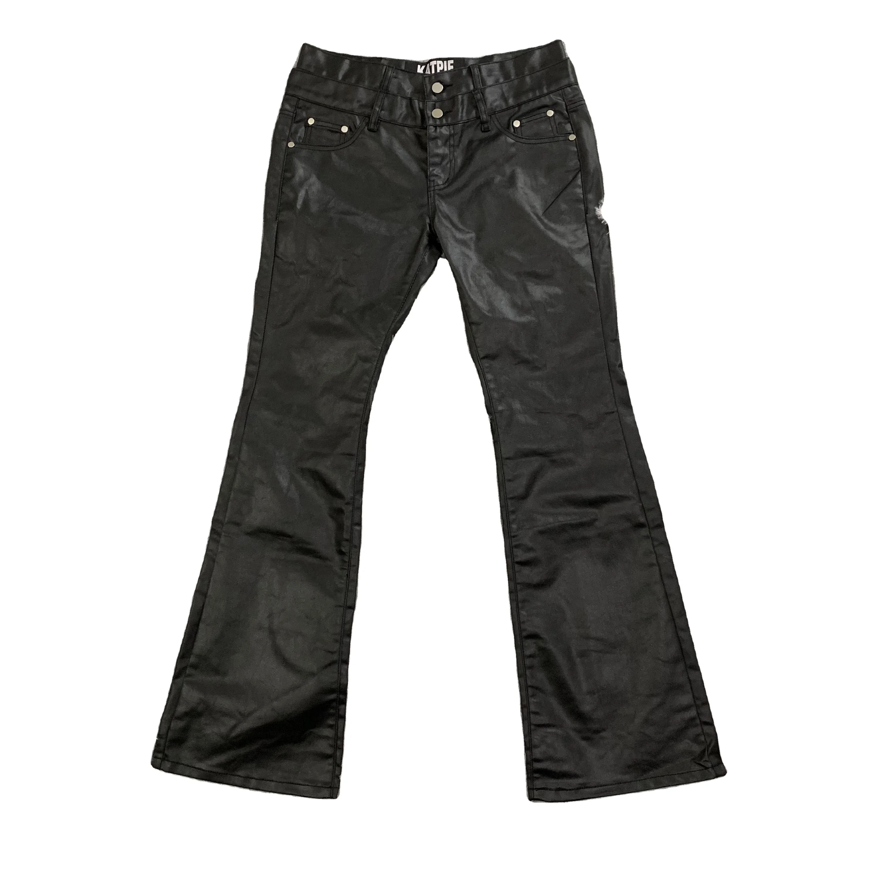 Custom Black Waxed Coated Flared Jeans for Men - Eco-Friendly 