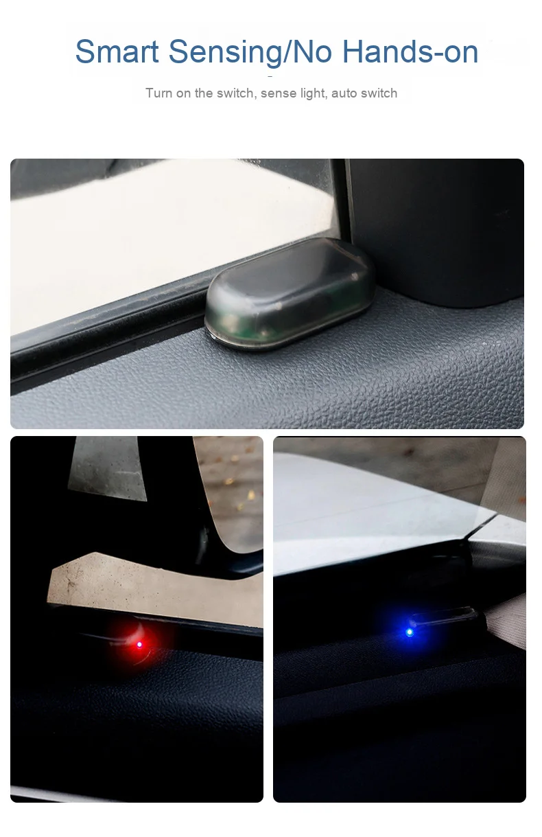 Solar-Powered LED Decorative Anti-Theft Strobe Lights Red Blue Wiring-Free Warning Lights Car LED Flash Warning Light