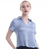 Independent Design Women Blue Cupro Cool Smooth Feeling Blouse Ladies V-Neck Short Sleeve Comfortable Shirt