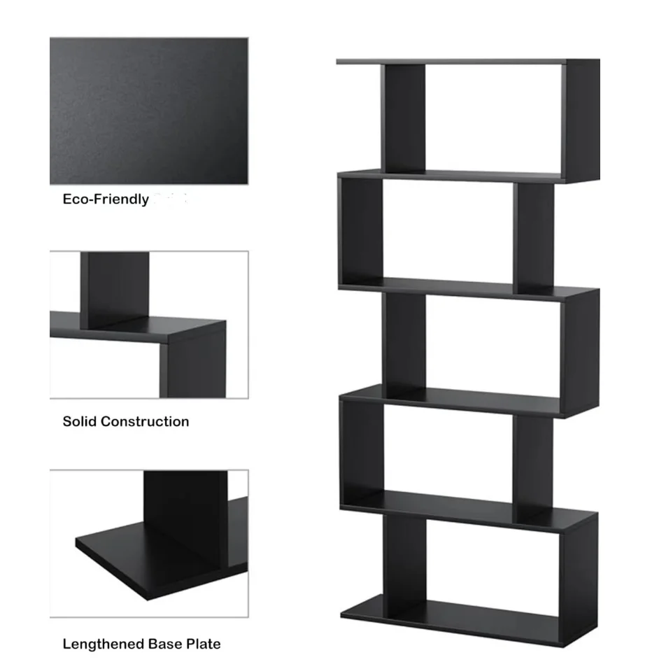 Black Freestanding Shelving Unit Wooden Bookcase Cube Display Book