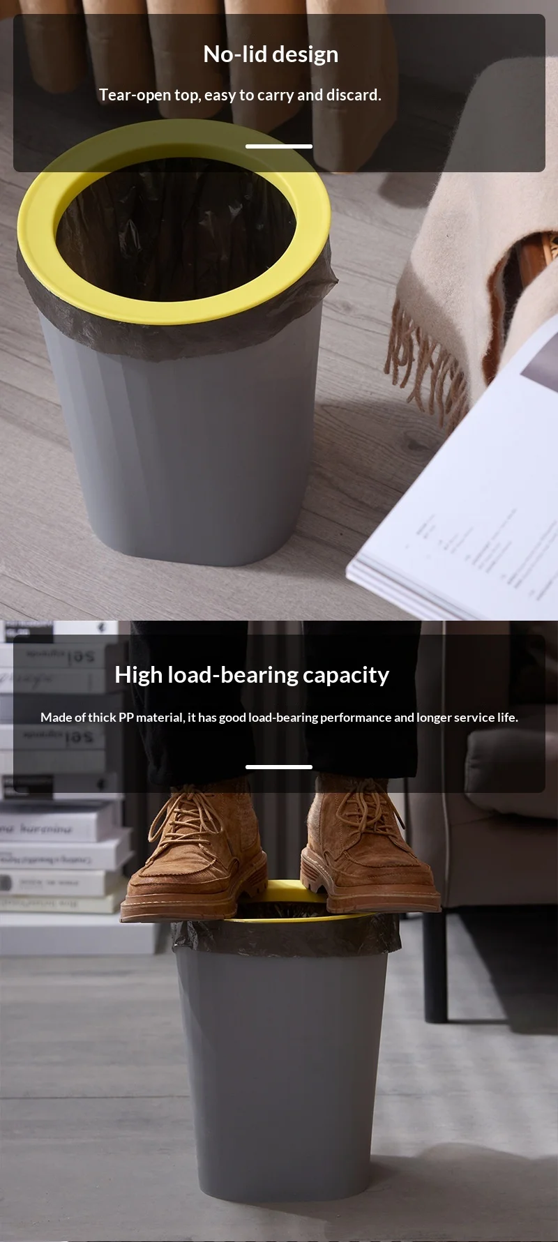 Plastic PP Material Uncovered Trash Bin Creative Simple Large Pressure ...