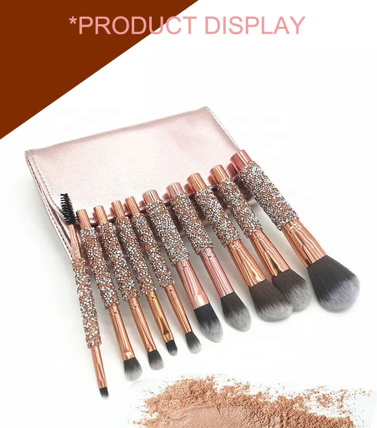 jewel rosegold face hair piece magnet beauty glam 12pcs sparkling brass ferrule handle wholesale synthetic crystal makeup brush
