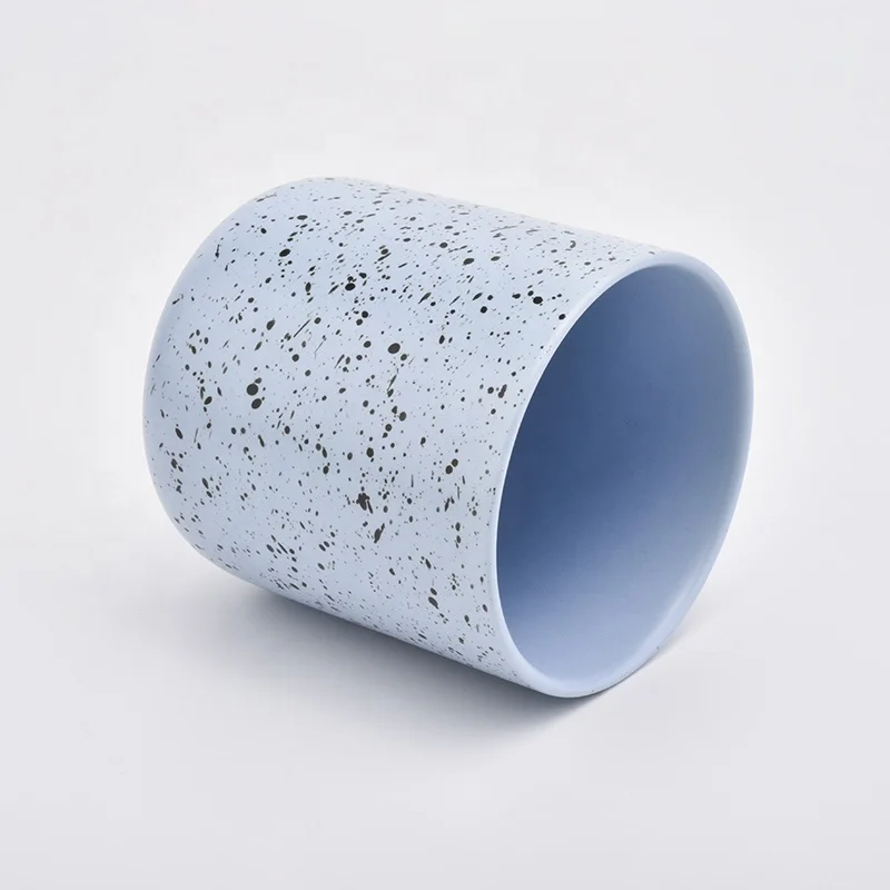 Iridescent cylinder blue ceramic candle jar tealight candle holders home decoration