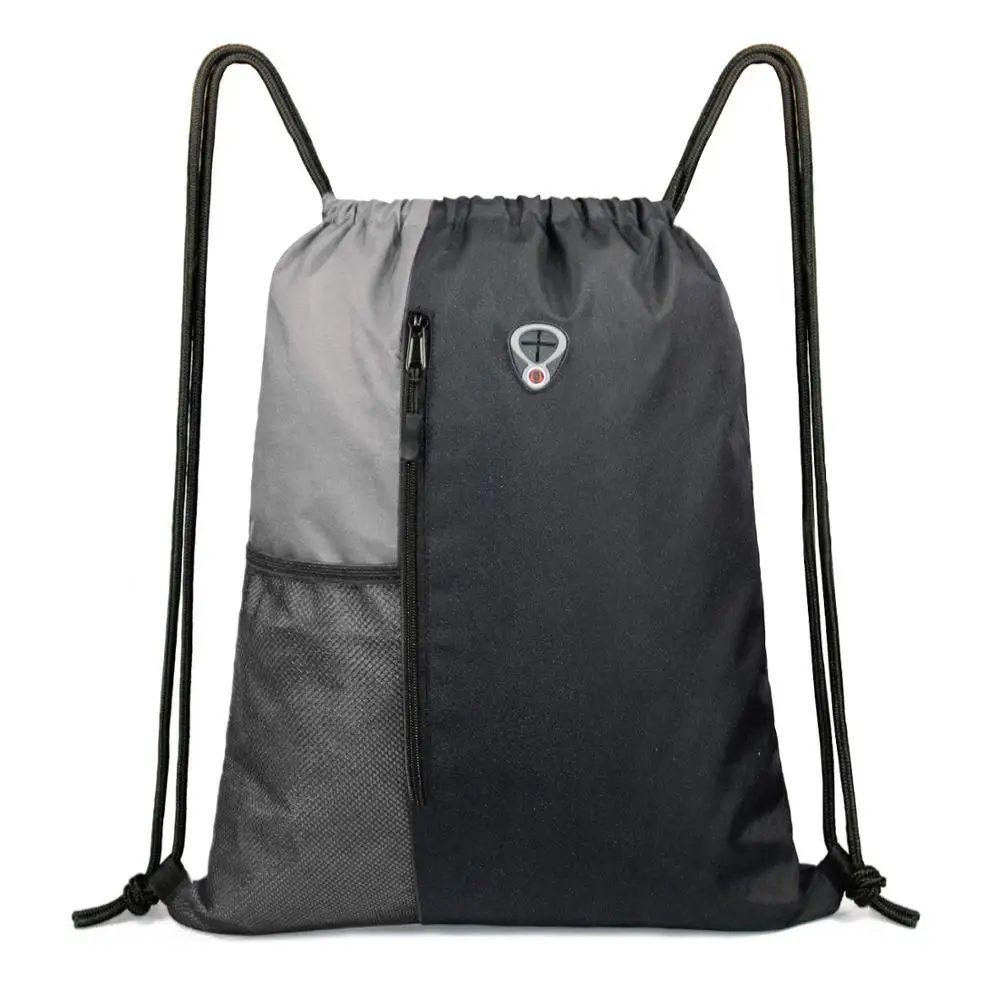 Drawstring Backpack Sports Gym Bag With Zipper And Water Bottle Mesh