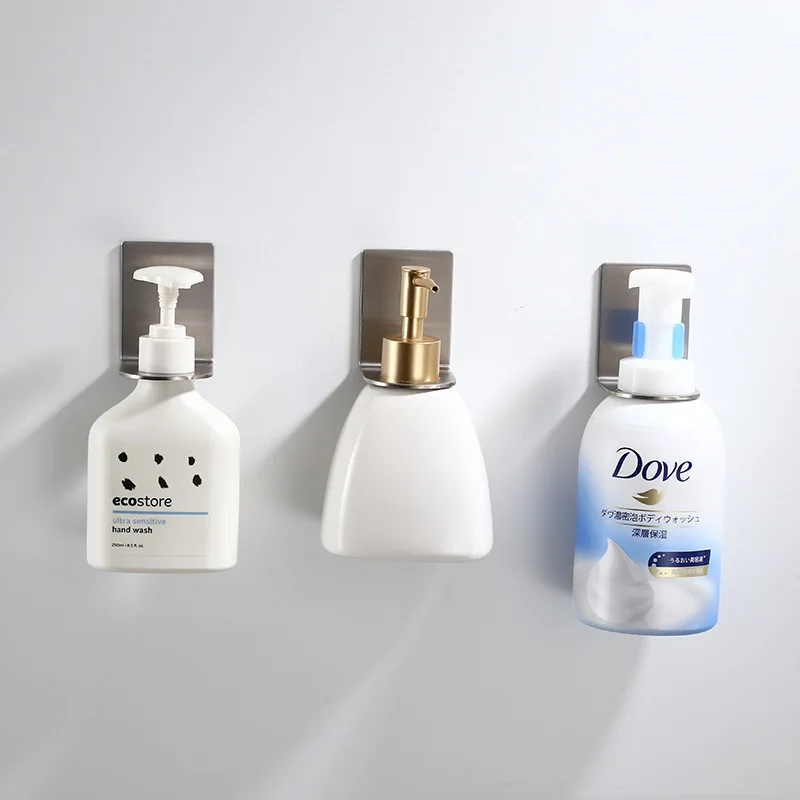 No Drilling Wall Mount Bathroom Liquid Soap Dispenser Holder Adhesive