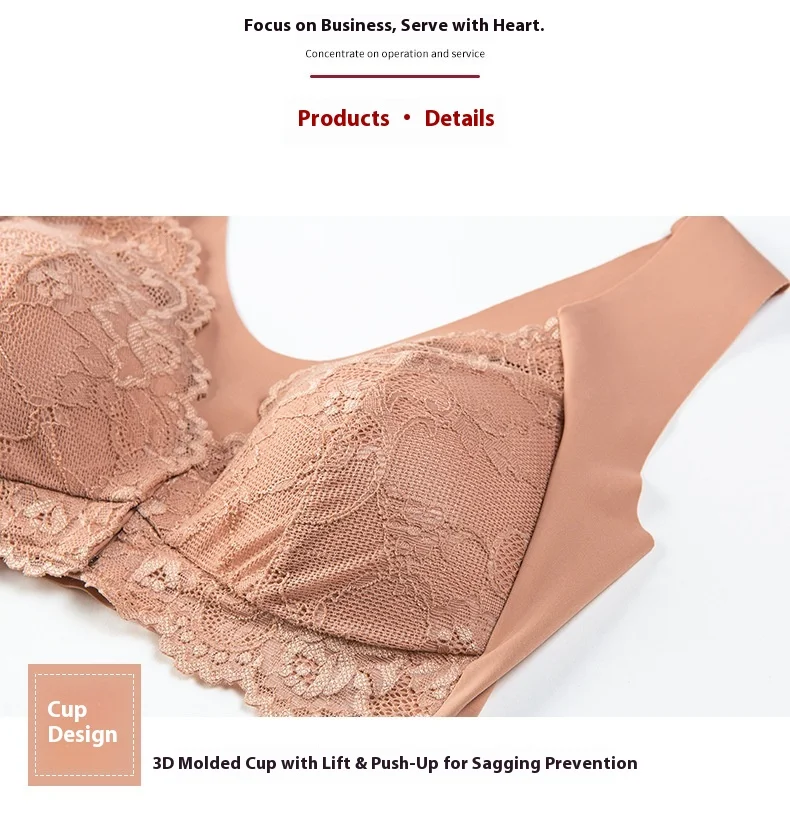 Cross-Border Ladies Seamless Thin Bra Large Size Front Opening Buckle Sexy Lace Steel Ring Back Customizable Cup Wholesale