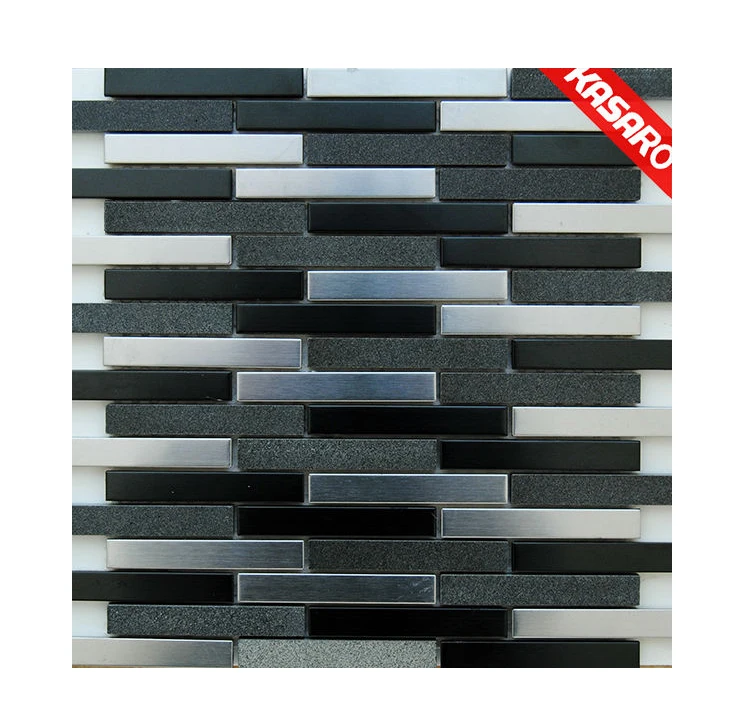 New Design Strip Stainless Steel Mix Stone Pattern Tile, Ideas for Kitchen and TV Backsplash Wall Metal Mosaic