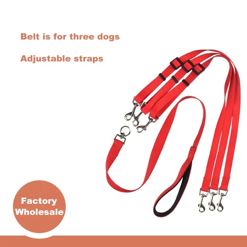 thumbnail image 2 of 3 Way Nylon Dog Leash – Triple Coupler Adjustable Walking Lead For Three Dogs, M/L 2 of 5
