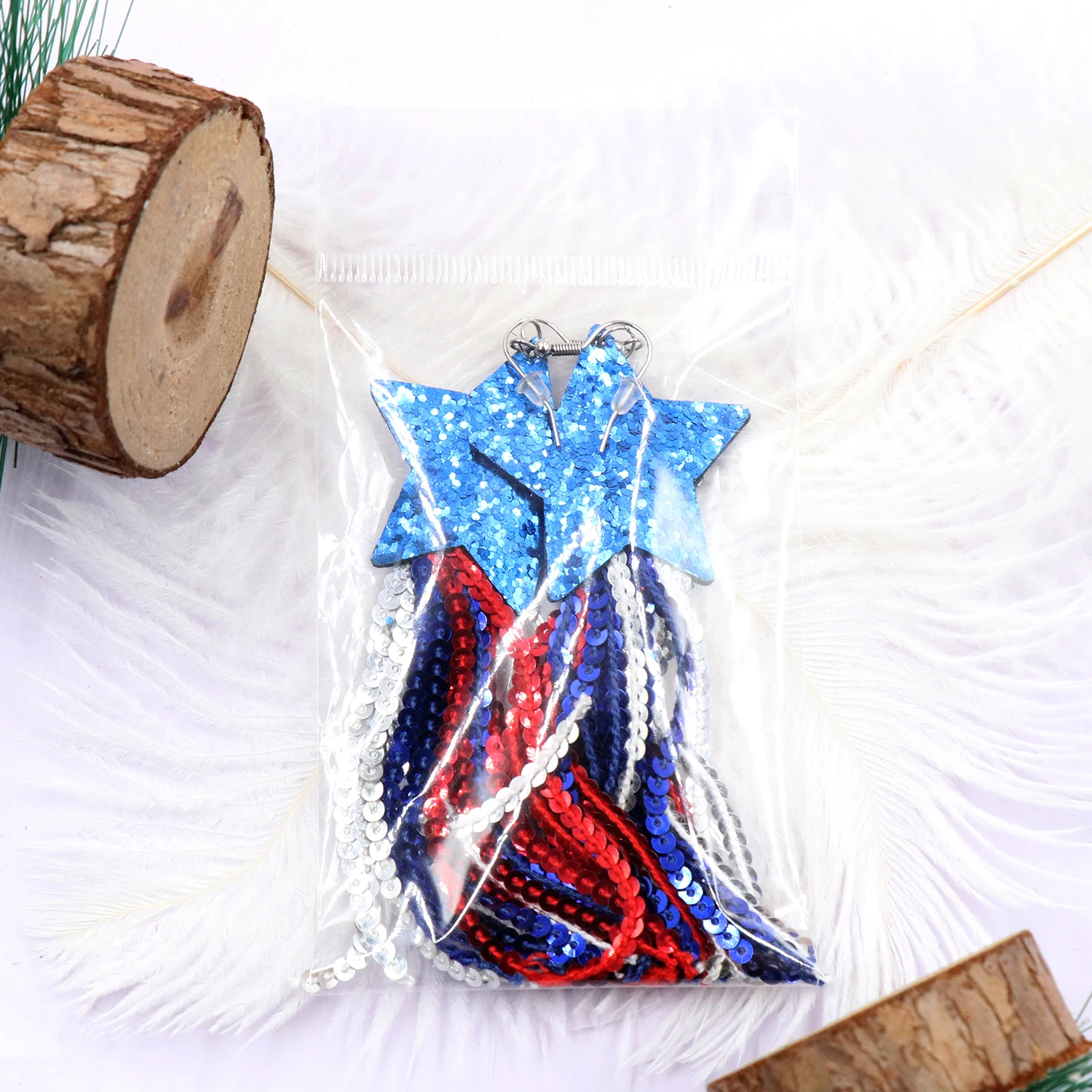 MD150ER2335 New Cross-Border Handmade Women's Earrings Colorful Tassel Sequins Five-Pointed Star Independence Day manufacture