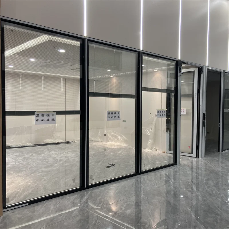 product single glass partition with 80mm wall thickness 35mm aluminum frame  magnetic sealing  commercial use-5