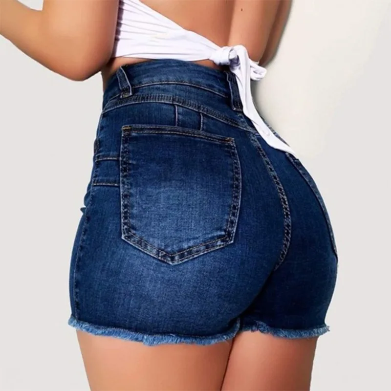 

Custom Fashion Push Up Wash Spandex Skinny Blue Stretchy Denim Women's Shorts Plus Size Summer High Waist Jean Shorts For Women