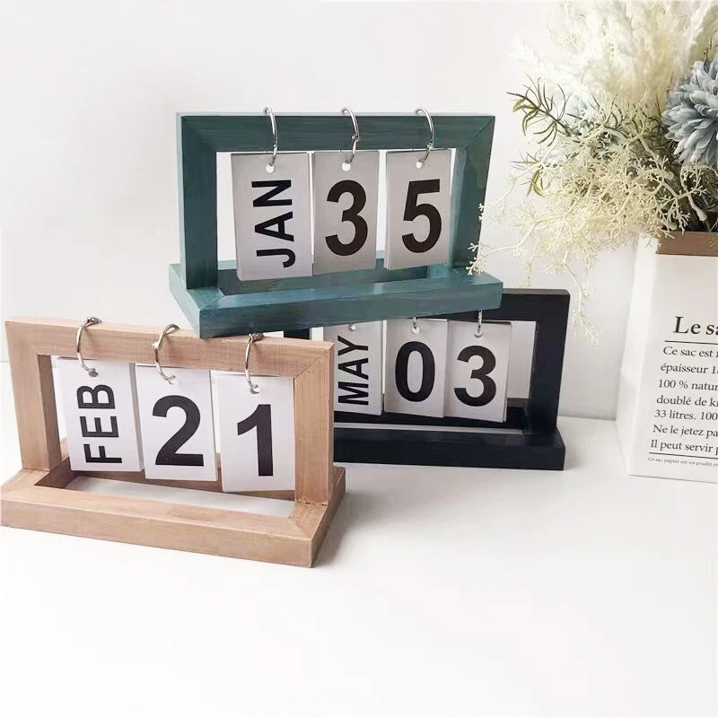 Wooden Frame  Type Perpetual Calendar Table Desk Calendar Reusable 
