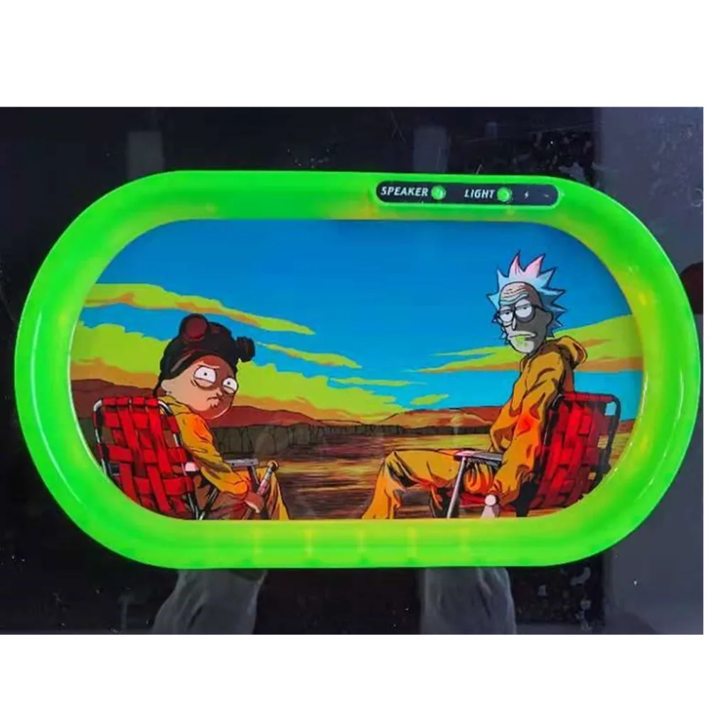 Custom Logo Round Led Glowing Rolling Tray With Builtin Speaker Blue