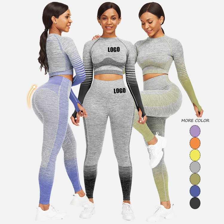 

Fashionable Custom Logo Sportswear Two Piece Yoga Outfit Women Sets Seamless Yoga Sets Fitness, As picture