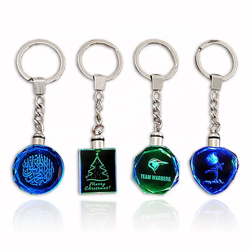 Personalized 3d Laser Engraved Etched Crystal Led Keychain Custom Logo