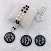 Monogram Acrylic round pendant black and white pearl Necklace