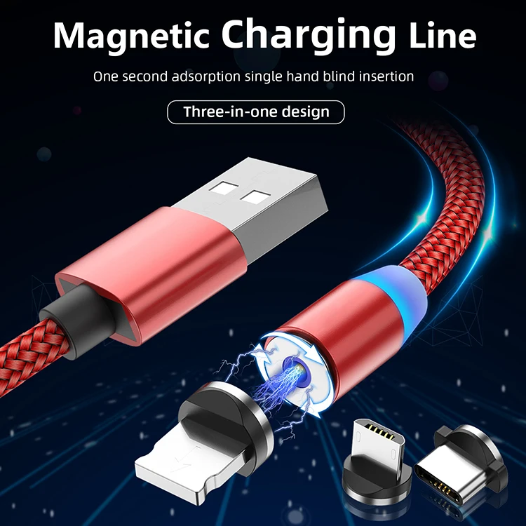 Pysoon Wholesale LED Nylon Braided Charging Cord 3 In 1 Usb Magnetic Cable Charger for iPhone 11,Type-C,Android - ANKUX.COM