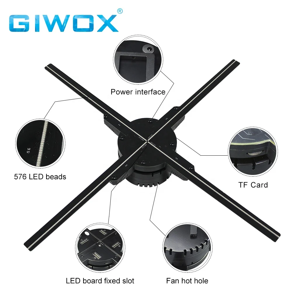 GIWOX 50Z 8GB Resolution 720P with Bluetooth Audio output and WiFi control  3D hologram LED fan display for trade show and event
