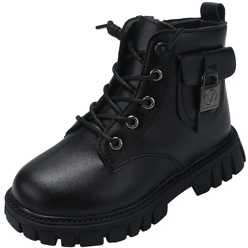 New children s fashion boys and girls PU leather Martin outdoor mountaineering safety shoes non slip kids snow boots