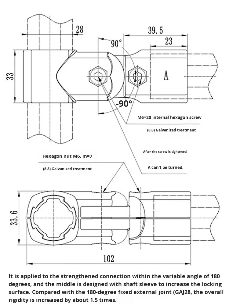 product external 180 degree d28 third generation line rod aluminum alloy 6000 series lean pipeline accessories profile connector for-15