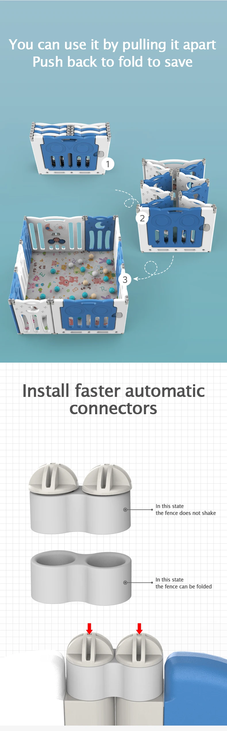 Feelkids Hot Selling High Quality Custom Easy Fold Plastic Children Large Playground Playpen for Babies Bedroom Living Room details