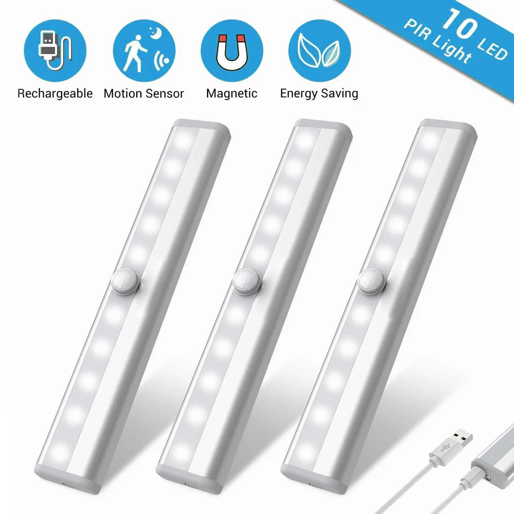 aluminum alloy Motion Sensor led closet light Rechargecable USB Night Light wardrobe light manufacture