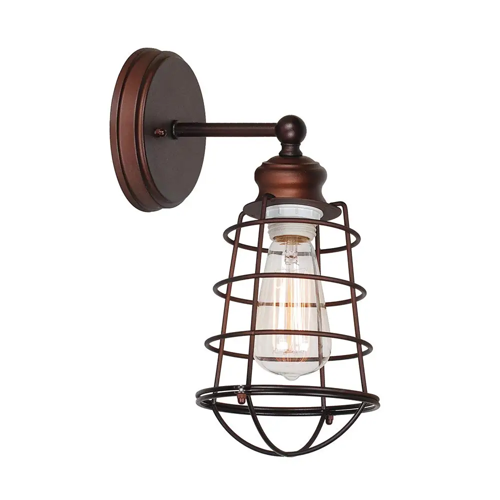 Shinetime 1 Light  Industrial Wire Cage Wall Sconce Rustic Farmhouse Style Wall Light for Bathroom Living Room Kitchen (Bronze)