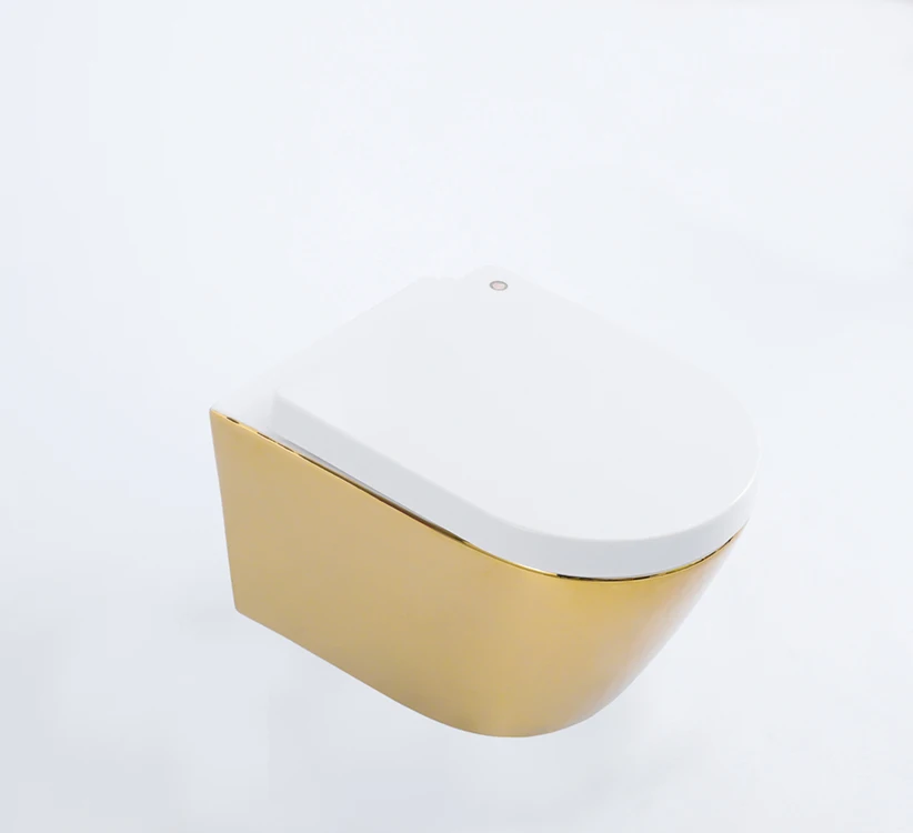 节水浴室卫生洁具金色金色墙挂马桶碗陶瓷与马桶座