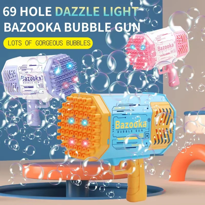 69 Holes Bubble Gun Machine Bazooka Bubble Gun Rocket Electric Bubble ...