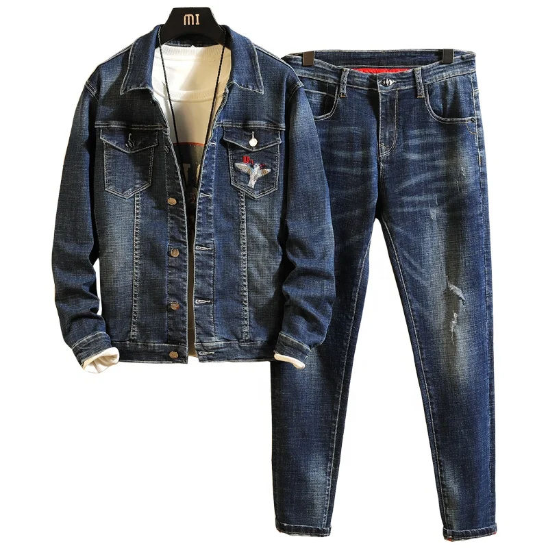 High Quality Classic Unisex Jean Denim Jackets + Jeans 2 Pcs Set For