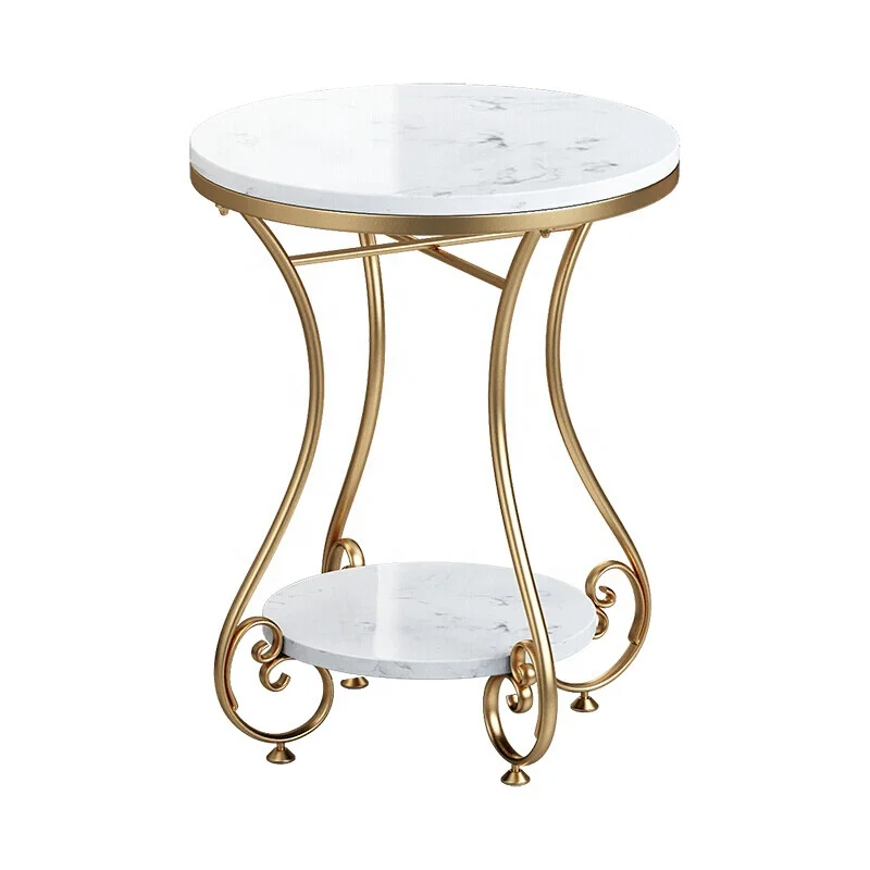 
Curved Metal Frame Base with Marble Top Side Table Housing Decoration Furniture 