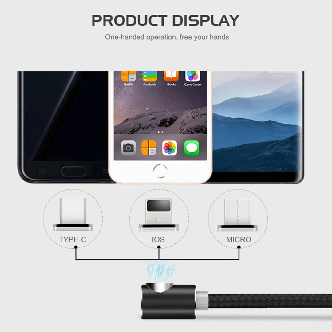 Nylon Cable Magnetic Connectors 90 Degree L Shape USB Charge Fast Charging Cable - ANKUX.COM