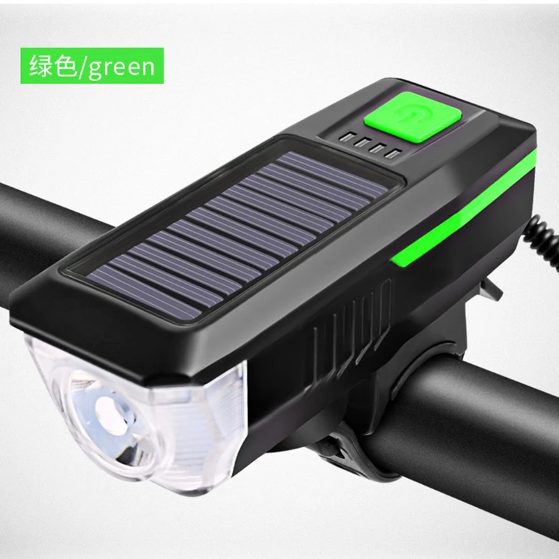 Bike solar front lights horn night riding USB charging bicycle glare light