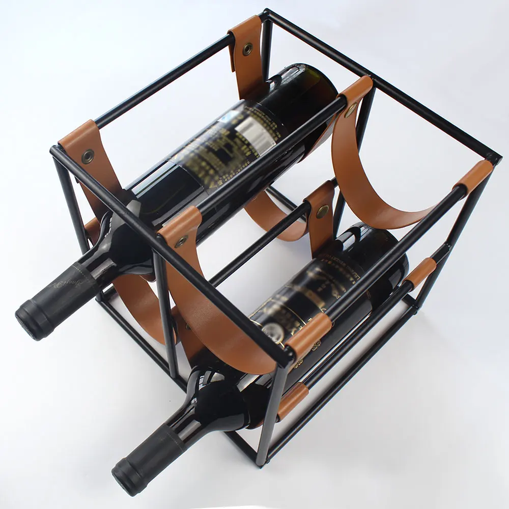 Metal Wine Rack Vintage Style Square Wine Rack With Leather Strap Buy
