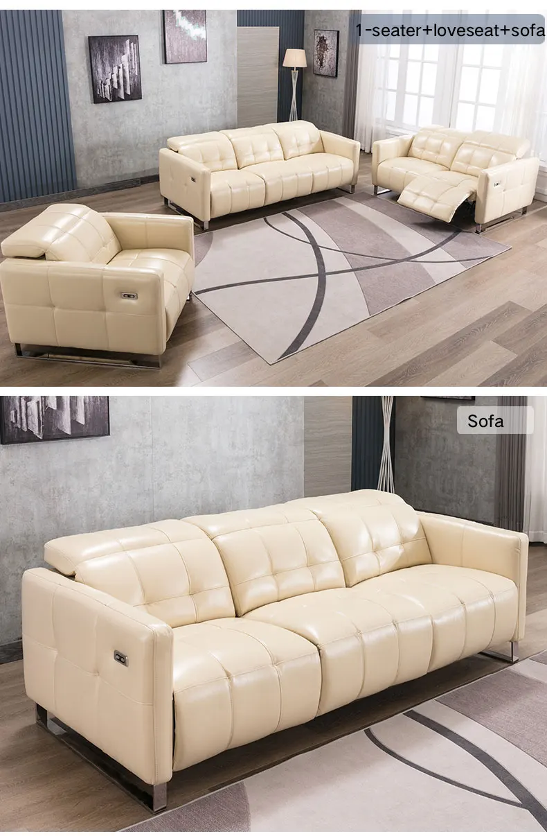 Genuine Leather Recliner Sofa Set,Modern Electric Recliner Sofa Set For