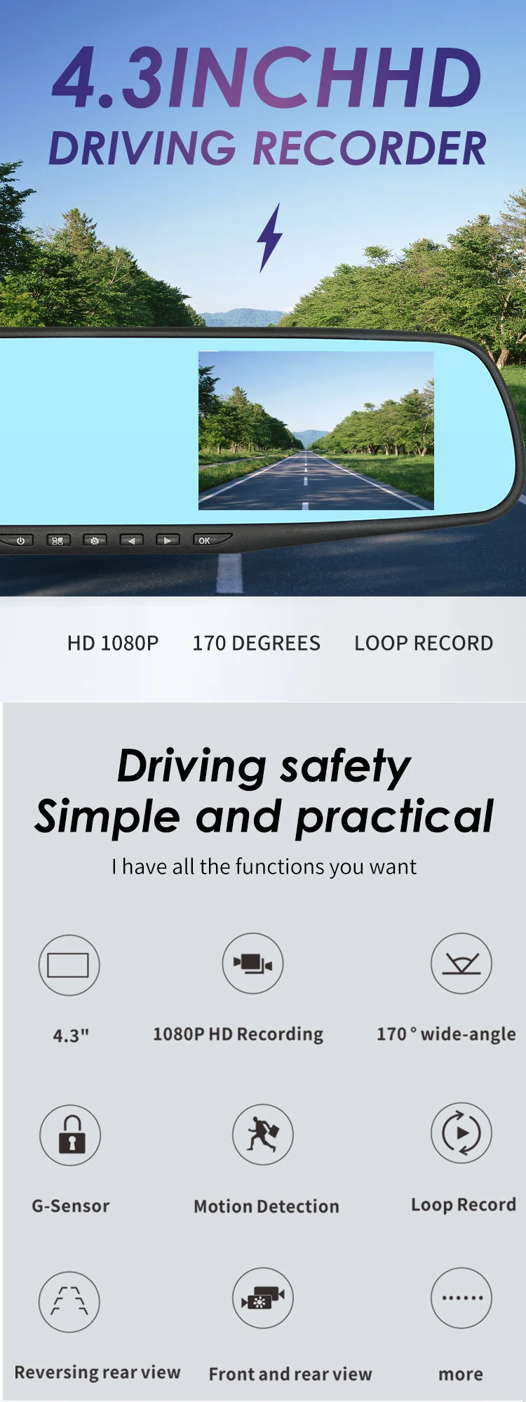 car dvr rear view mirror