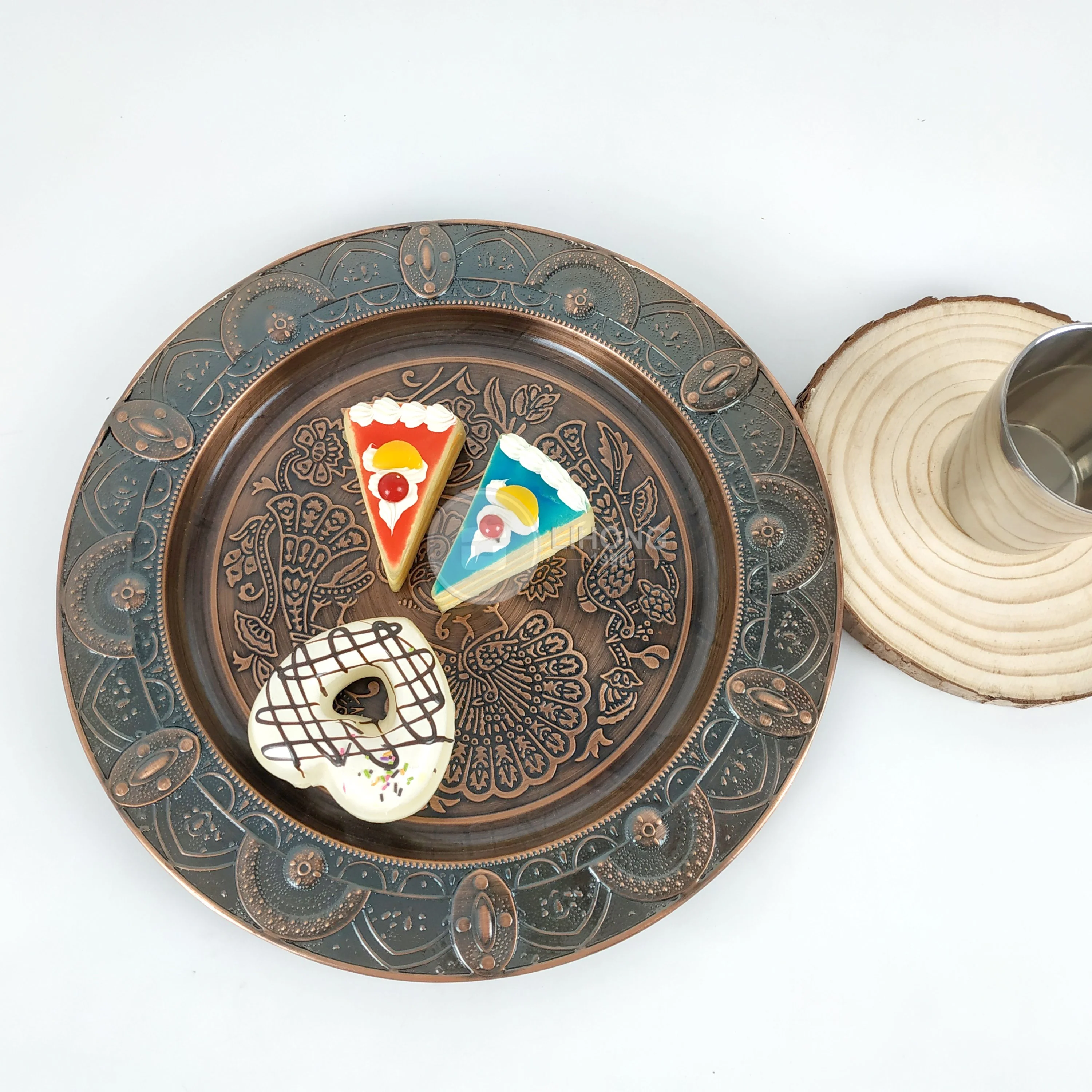 Wholesale stainless steel india underplate 12inch copper metal wedding plate decoration 