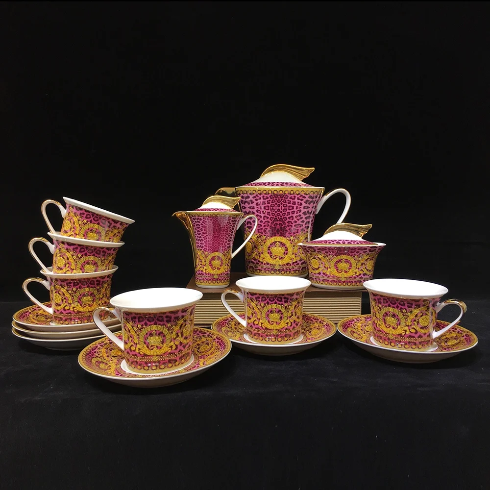 European Styles Real Gold Fine Bone China Dinnerware Sets For 6 Person