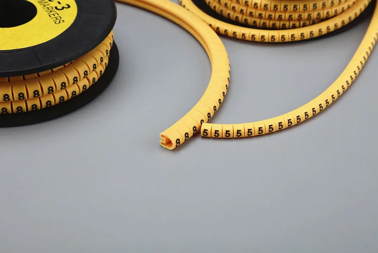 PVC Yellow Color Flat Tubing Number 0-9 Cable Marker