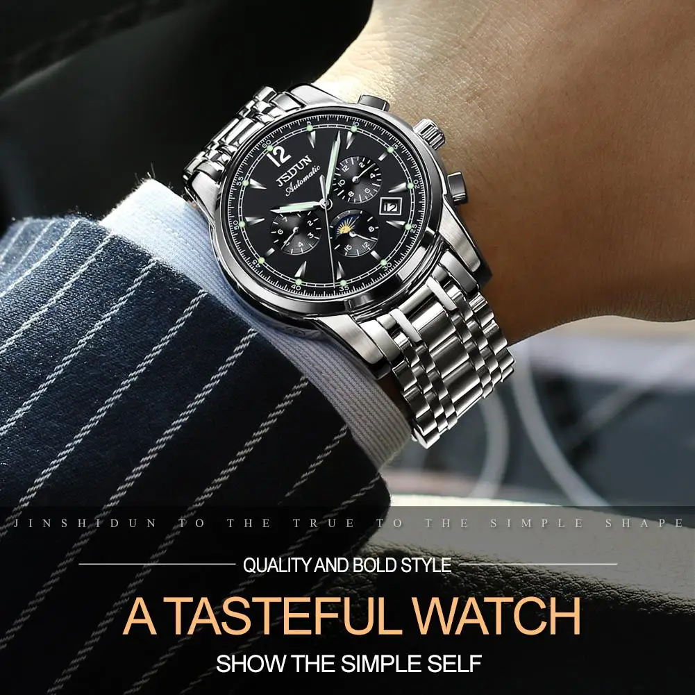 Men Automatic Mechanical Chronograph WristWatch 3ATM Waterproof Power Reserve Fashion Luxury Hand Watch Unique Watch For Men