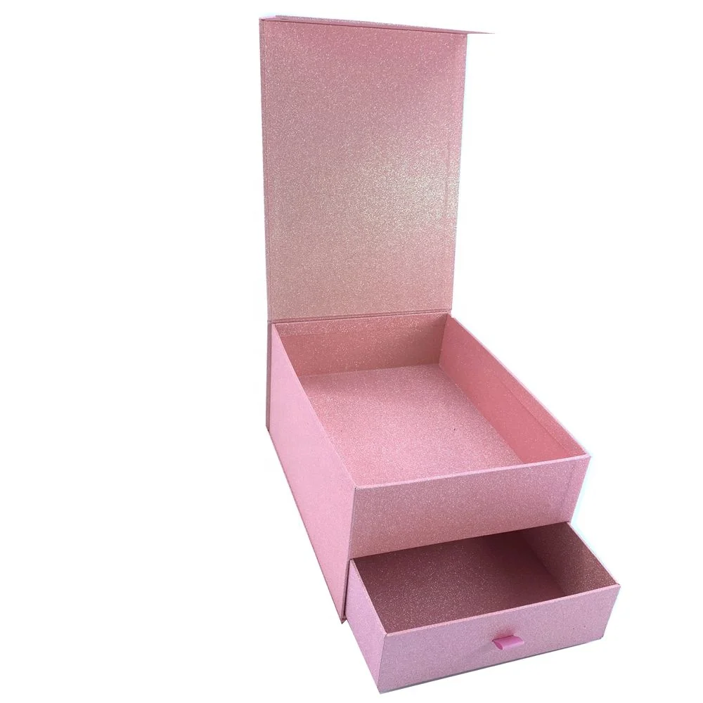 luxury pink glitter box with two layer drawer