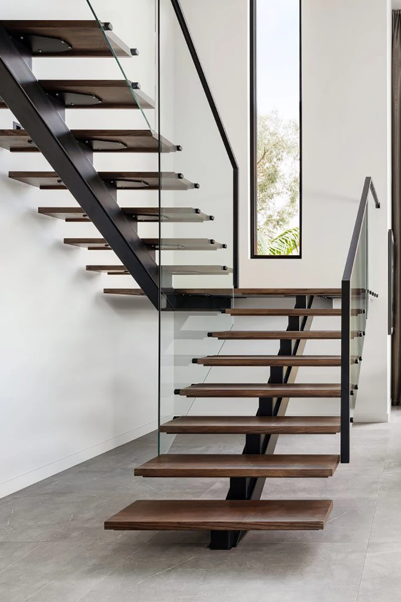Modern Stairs Interior U Shape Steel Wood Straight Staircase Design 
