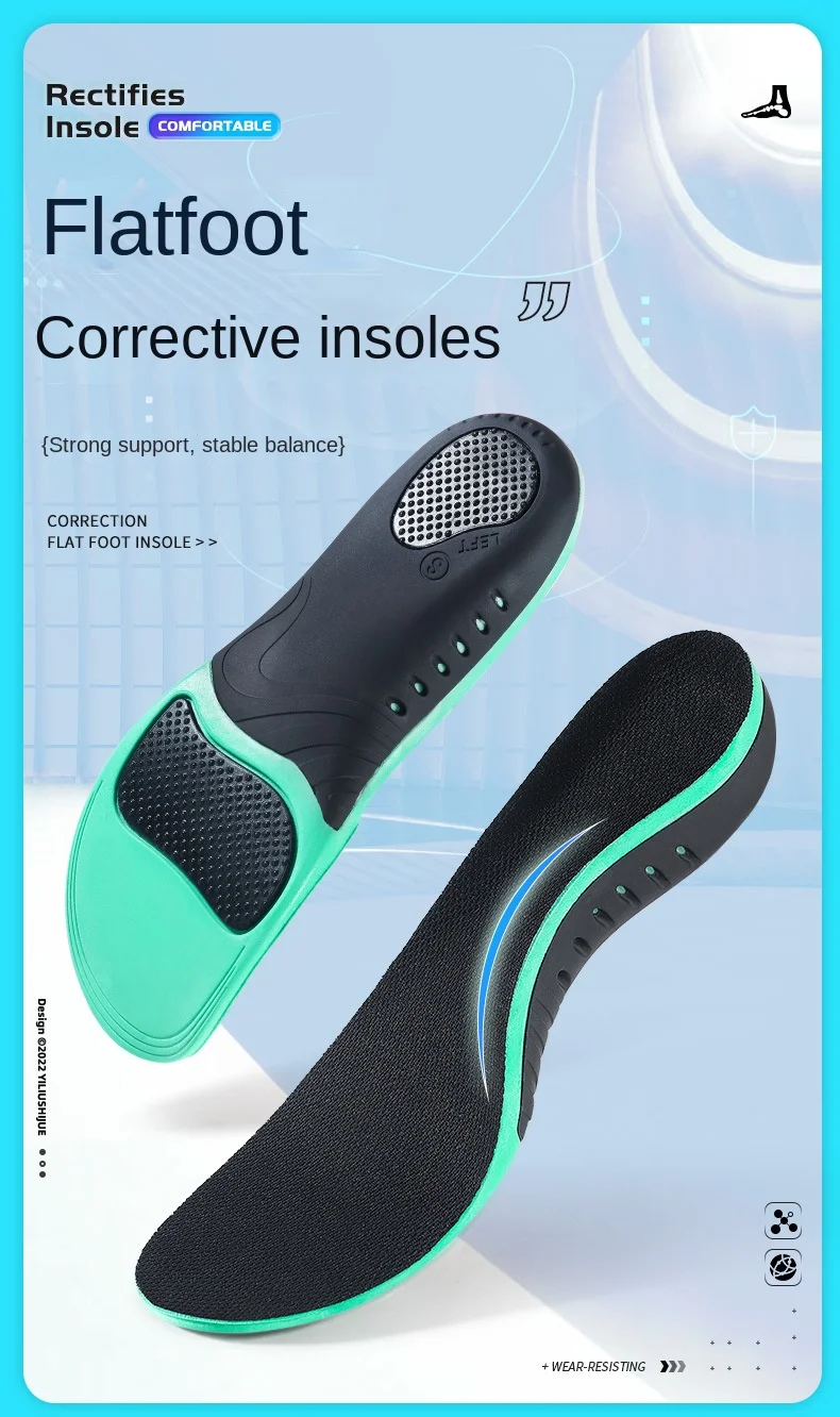 Sports Comfort Insole for Men Women High Arch Support Flat Bottom Sweat Absorbent Breathable Walking Posture Trainer Insole
