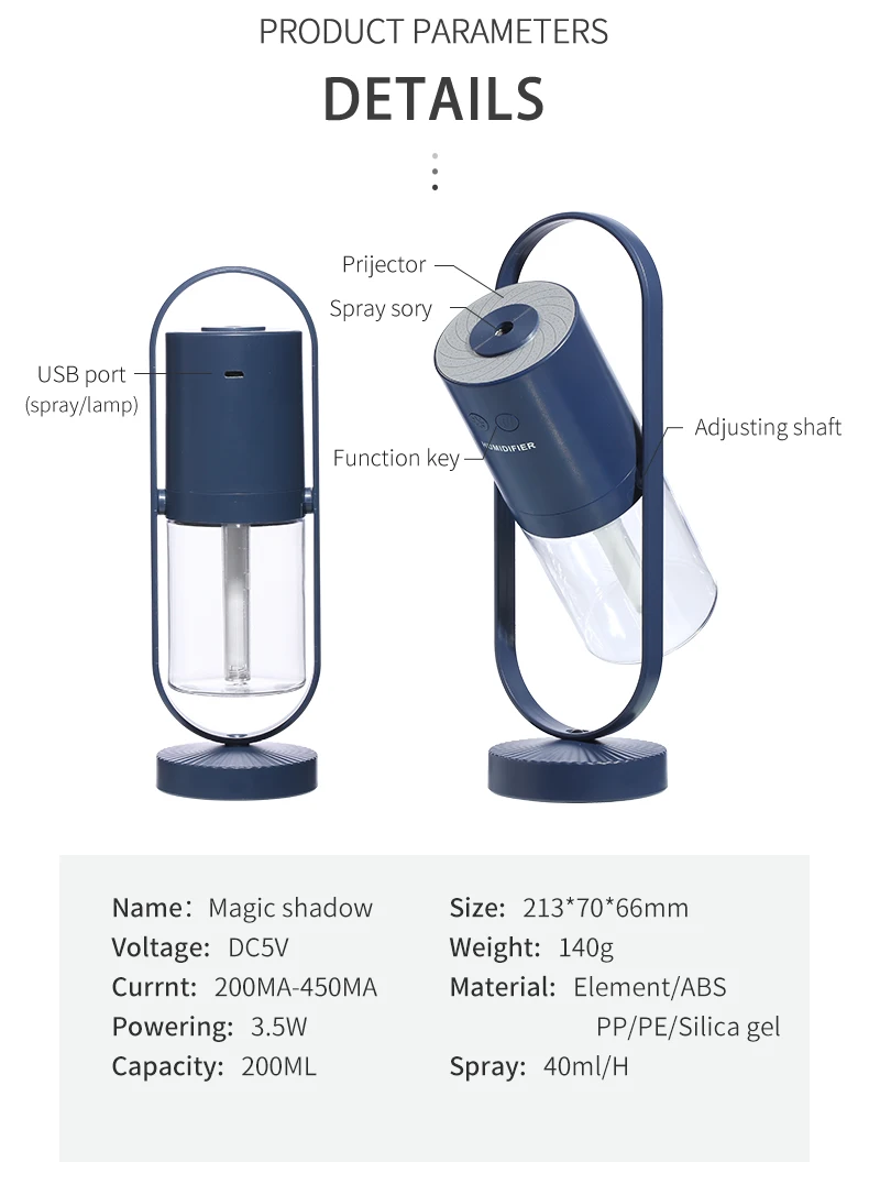 Magic Shadow Humidifier 200ml Magic Shadow Air Humidifier 360 Degree Rotation Mist Spray ...