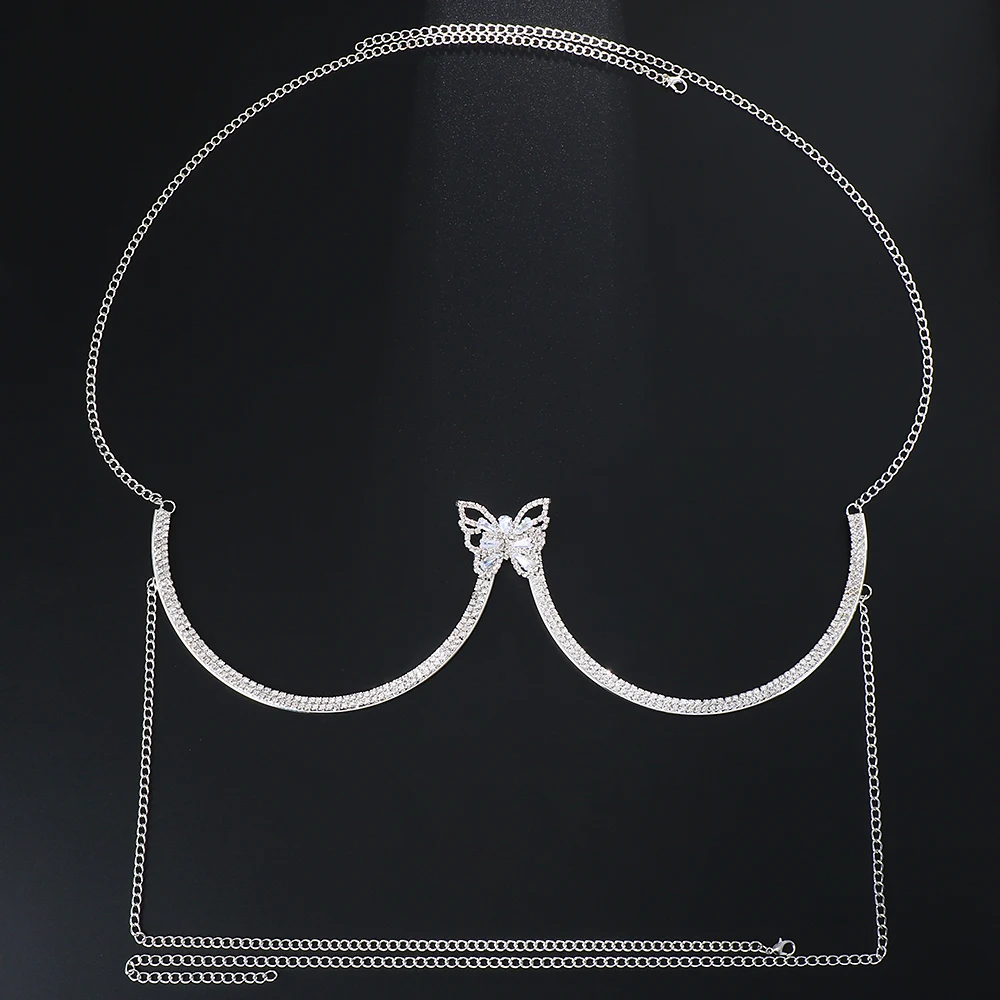 Luxury Zircon Butterfly Chest Bracket Chain Beach Bikini Crystal Women