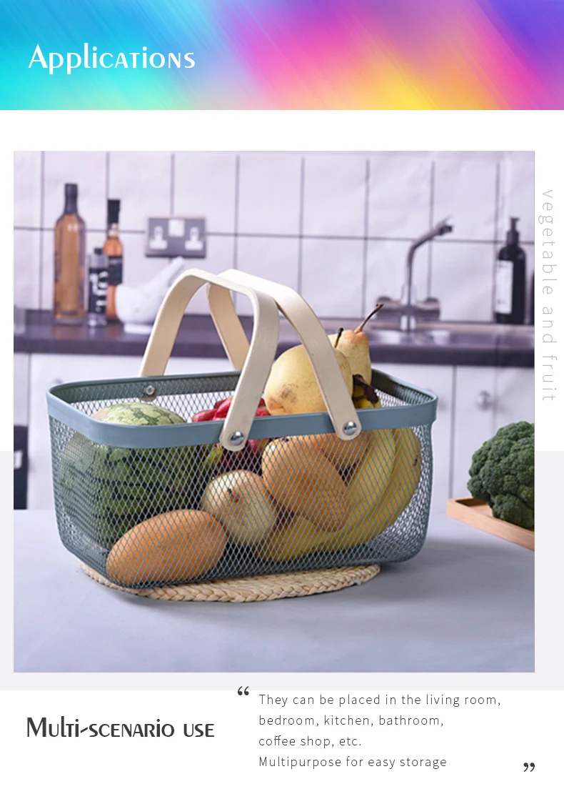 Large Rectangle Fruit And Vegetable Storage Basket Steel Storage Basket