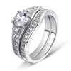 SKA Custom Jewelry Sterling 925 Silver Zirconia Gemstone Three Stone Ring Curved Stackable Wedding set for Women